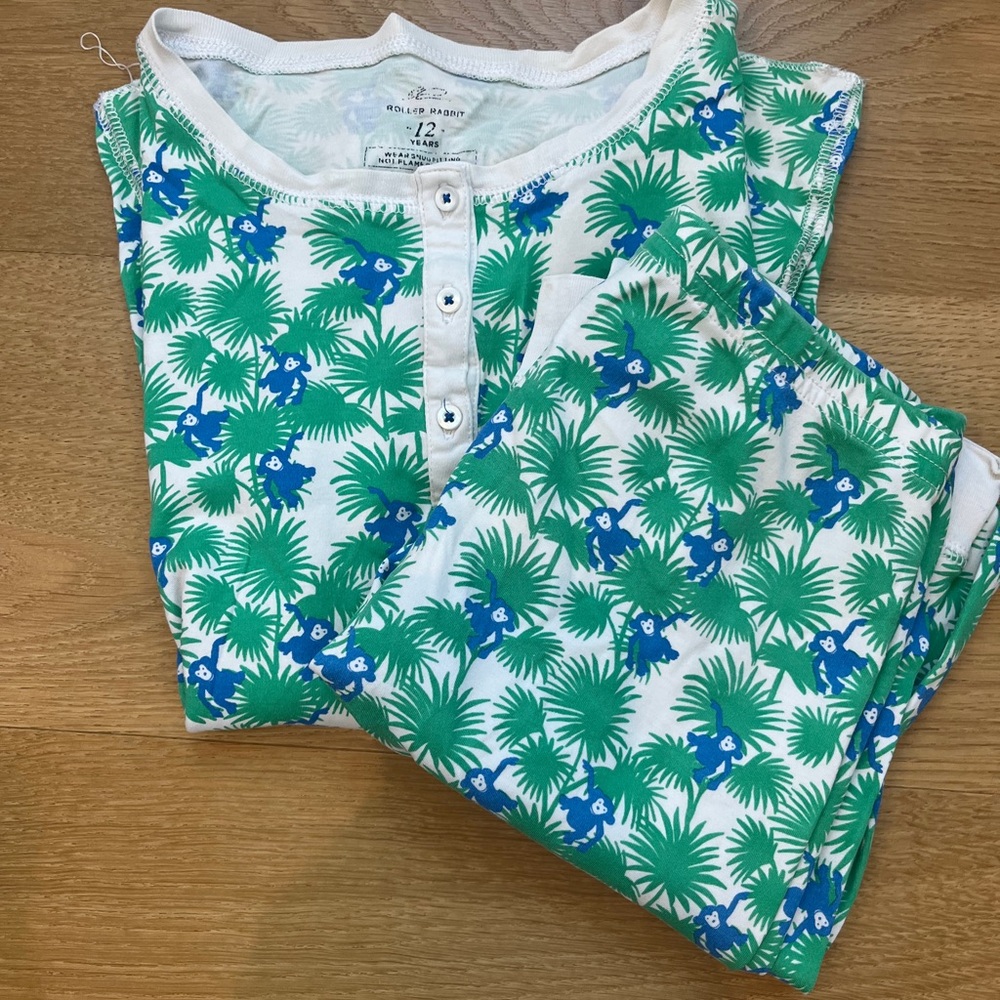 Roller Rabbit (Limited Edition) Tropical Green and Blue Monkey Print Pajamas